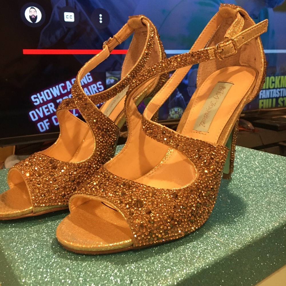 Gold rhinestone heels in original box size 6/36
